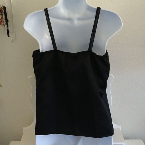 Vintage Evening Blouse 80's 90's Top Sequin Spaghetti Straps Black size S - Picture 6 of 9